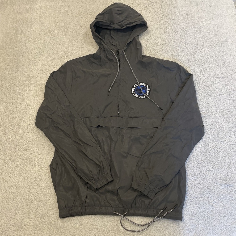 Jauz Bite This Reflective Anorak Jacket Size Small Black‎ Gray Hooded Merch EDM